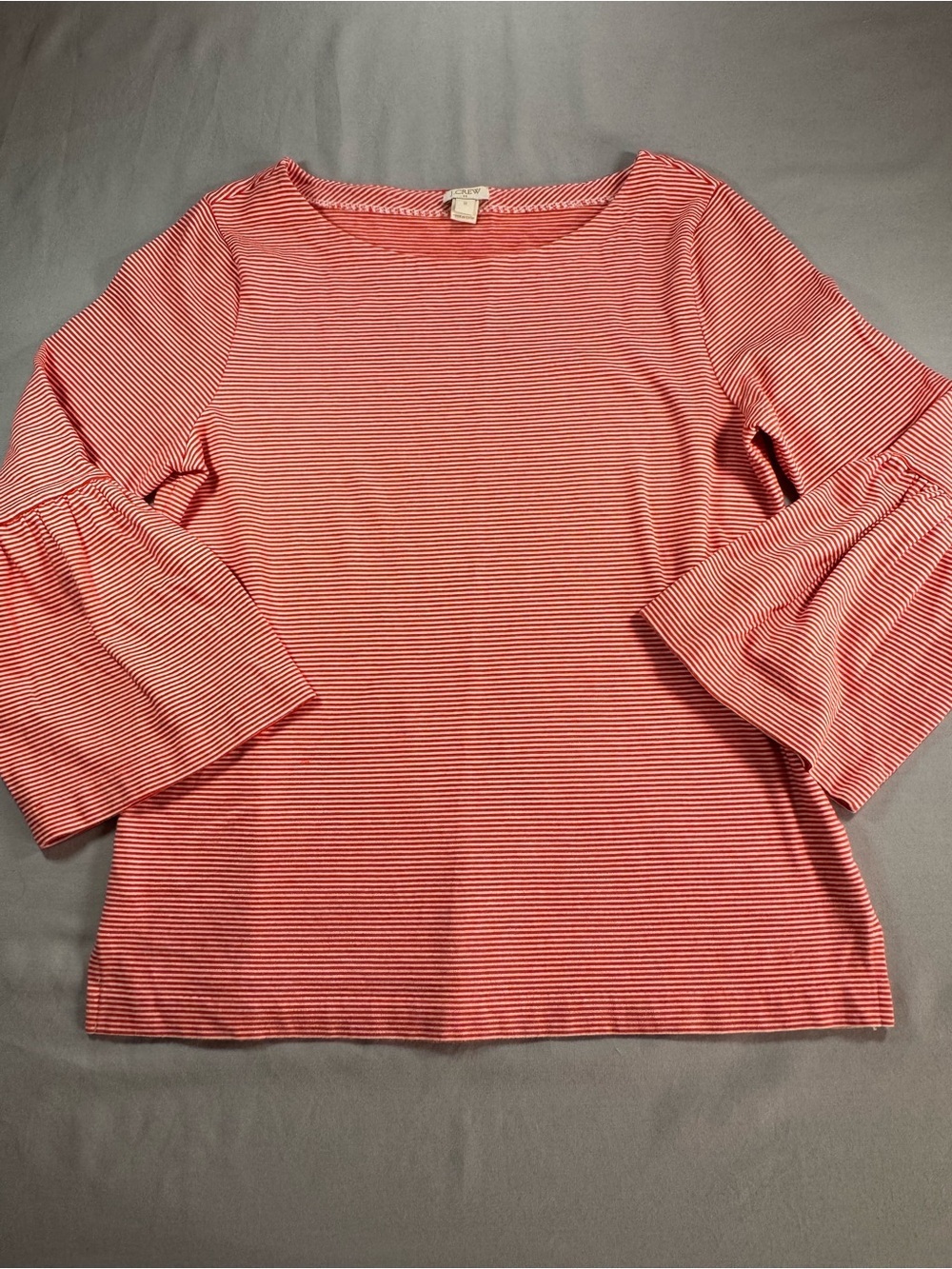 J. Crew Red and White Striped Bell-Sleeve Top